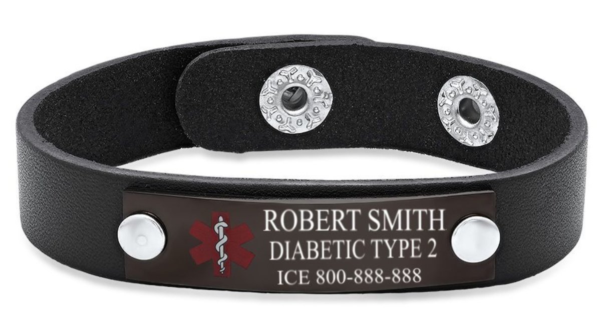 A medical ID bracelet is worn by a diabetic patient